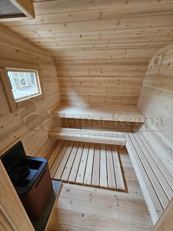 Овальная-Окта баня-бочка из кедра 4х2,2 метра